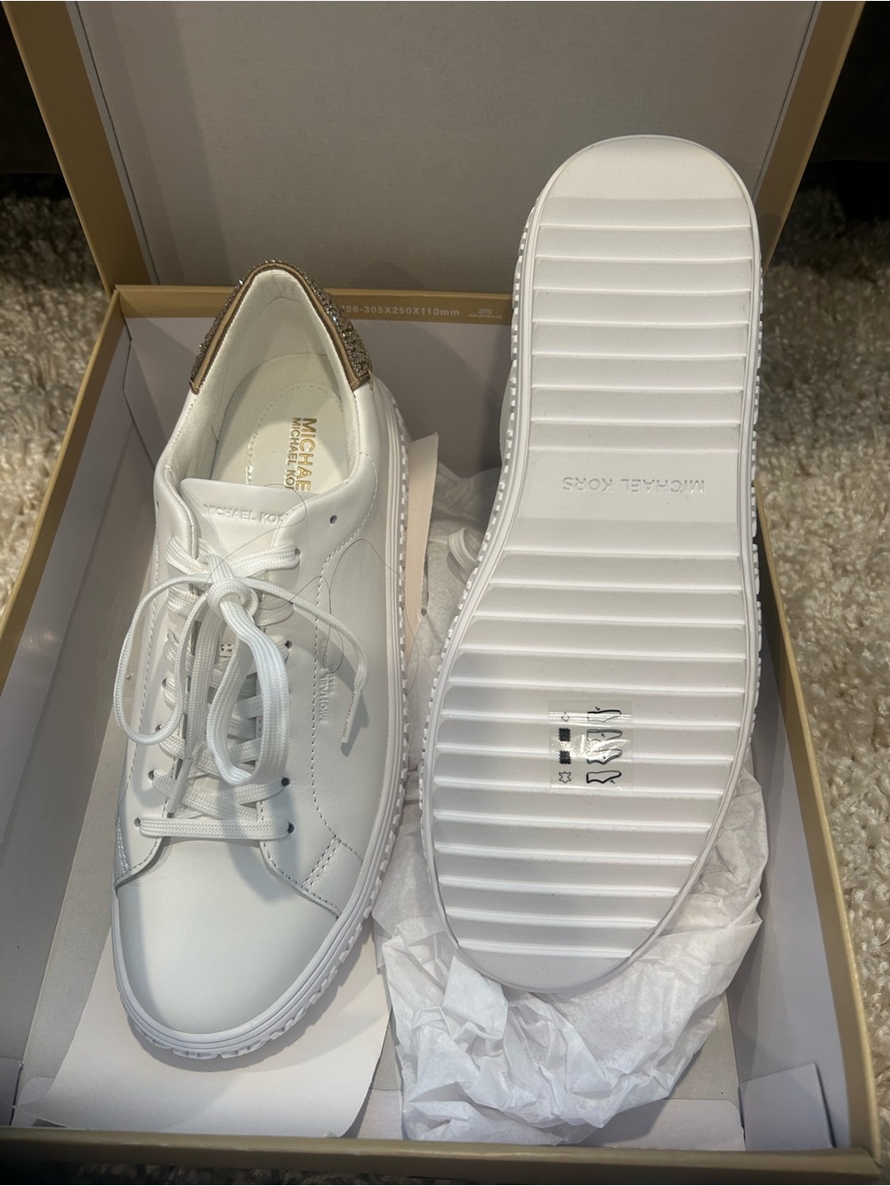 Michael Kors White Leather Low-Top Sneakers with Gold Heel Tab